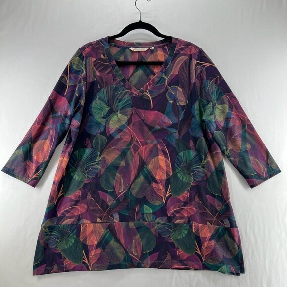 Soft Surroundings  2EE74 Alila 3/4 Sleeves Tunic L Wide Hem Botanical Multicolor - Picture 2 of 13